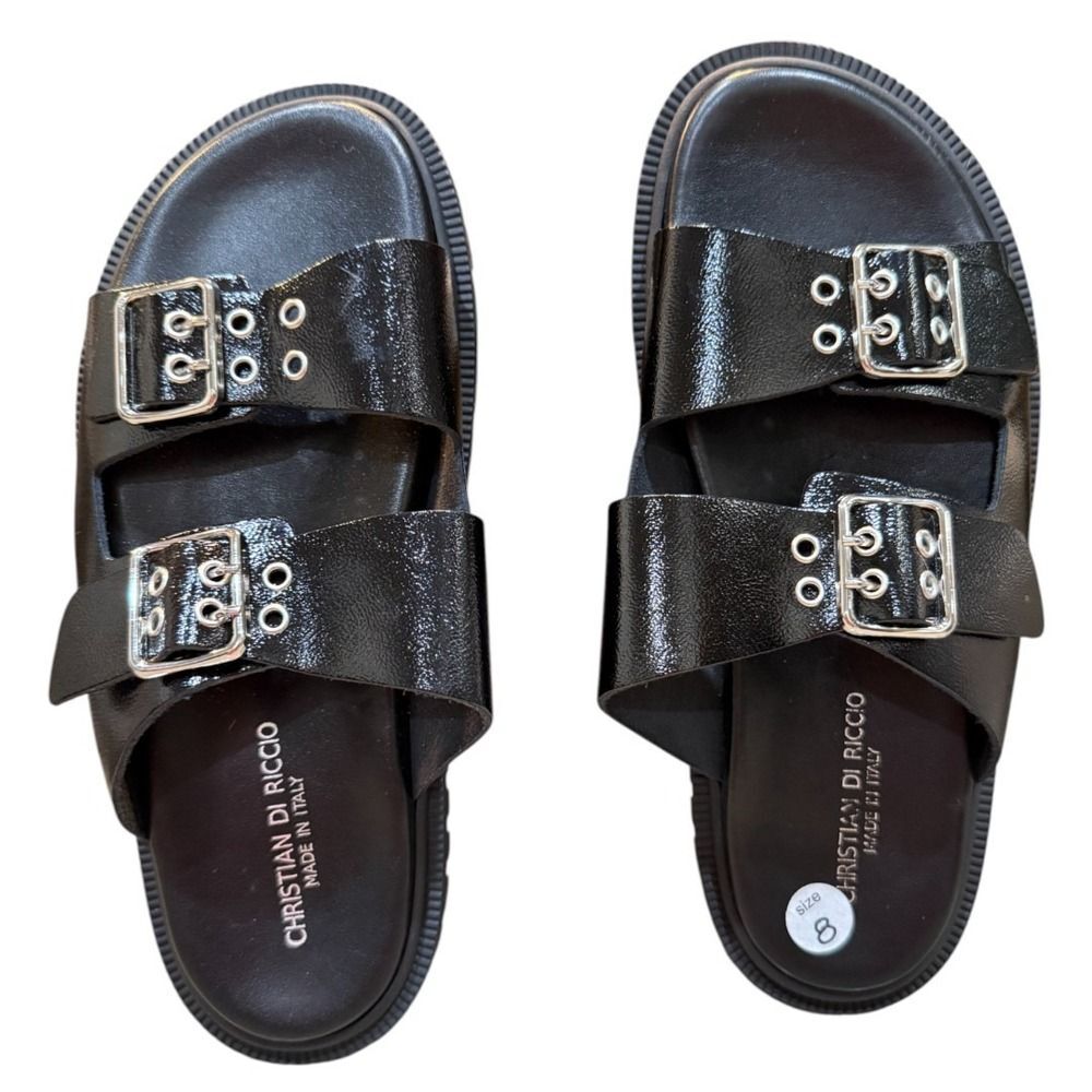 Christian Di Riccio Platform Sandals Buckle Slides Chunky‎ Sole Black Size 8